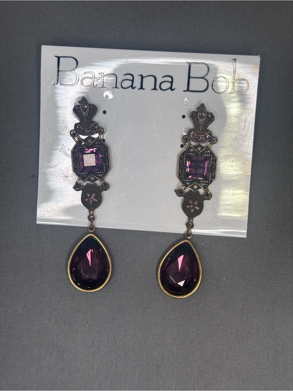 Banana Bob  Amethyst Drop Dangle Earrings
